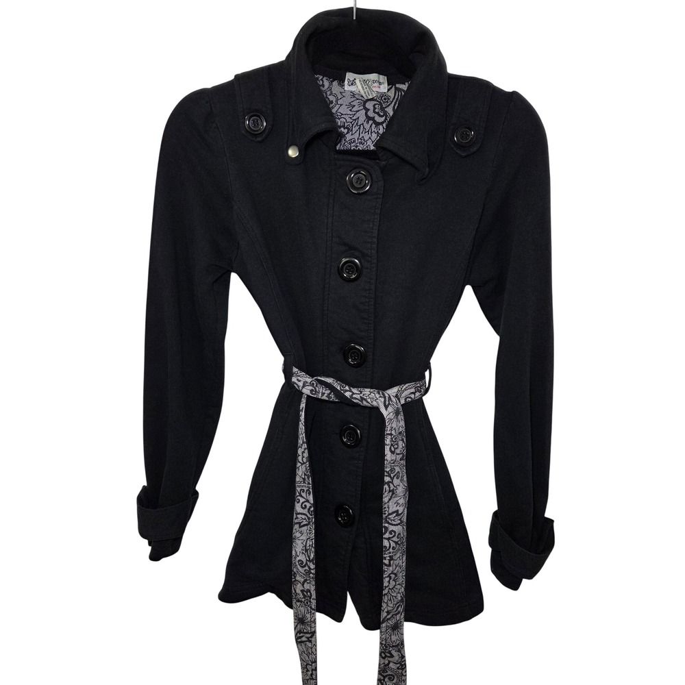 Self Esteem Black‎ Button Front Belted Peacoat Style Jacket S